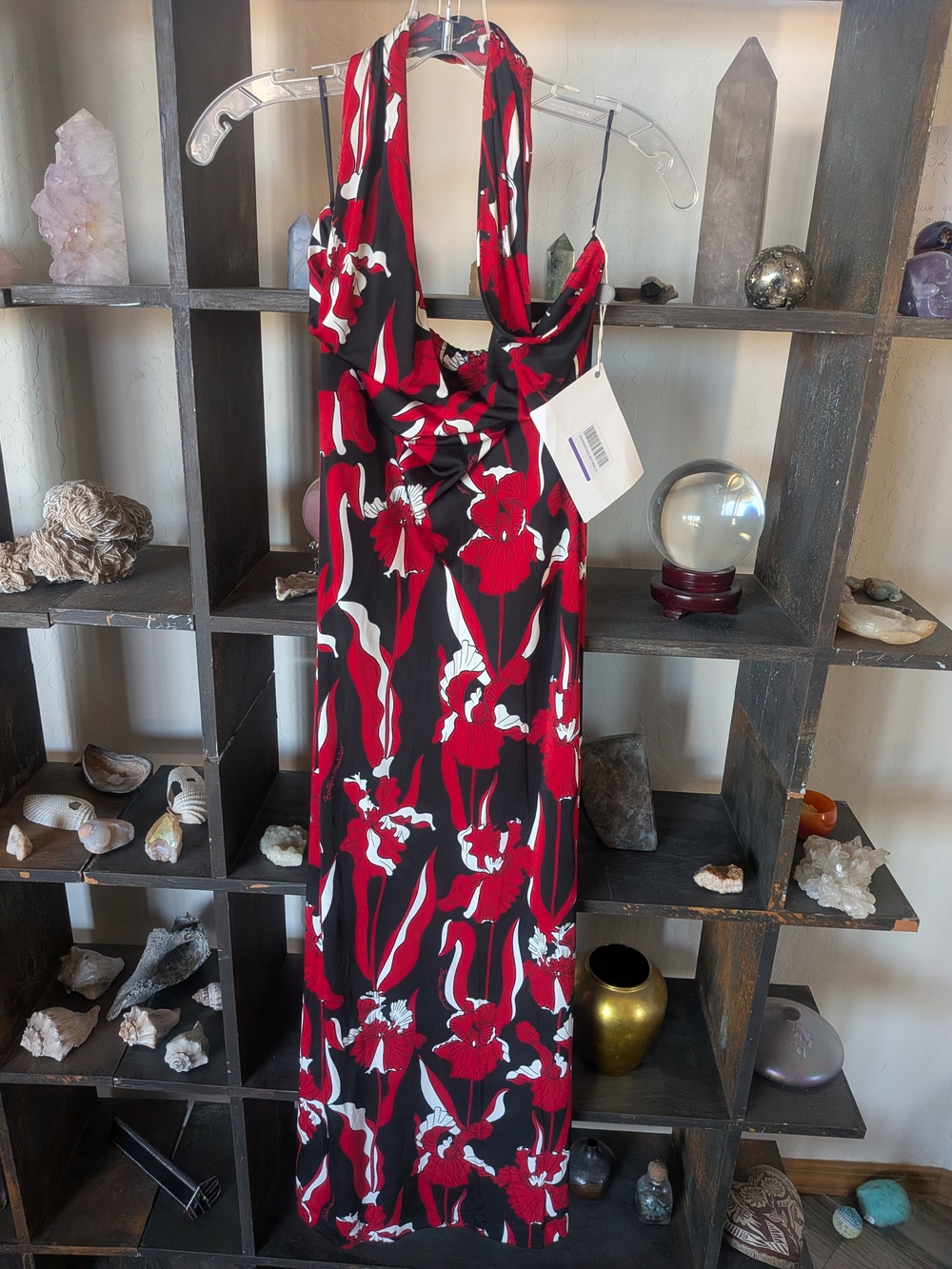 Moschino Black Maxi Halter Dress with Red & White Floral Print - Picture 6 of 6